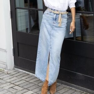 Blank NYC Light Wash Front Slit MAXI  Denim Skirt